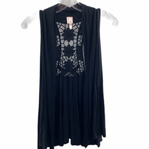 Rue 21 Open Front Floral Crochet Back Panel Cardigan Black Size M